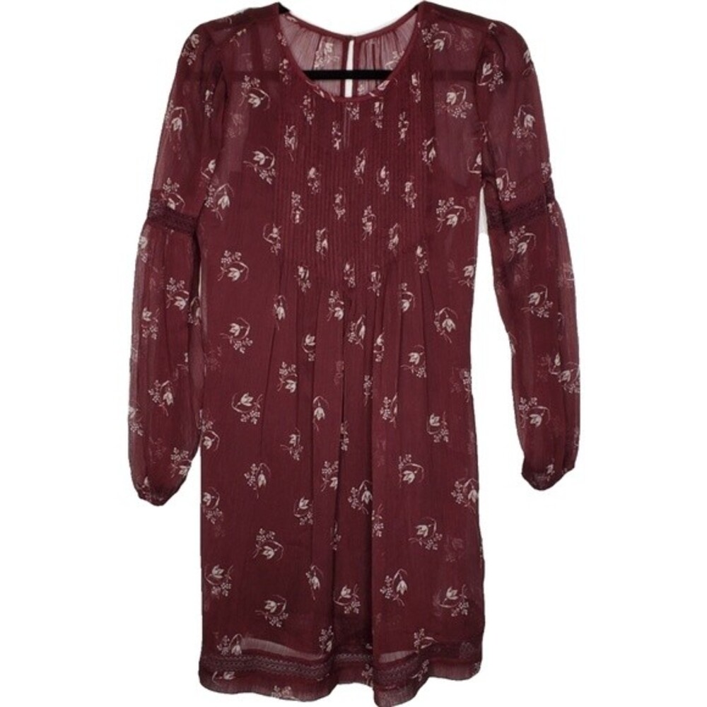 Abercrombie & Fitch Burgundy Chiffon Long Sleeve Mini Dress Size XS